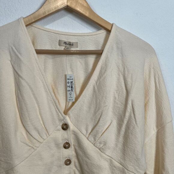 Madewell Antique Cream Deep-V Button-Front Crop Top Women's Size Small NWT - Picture 3 of 6